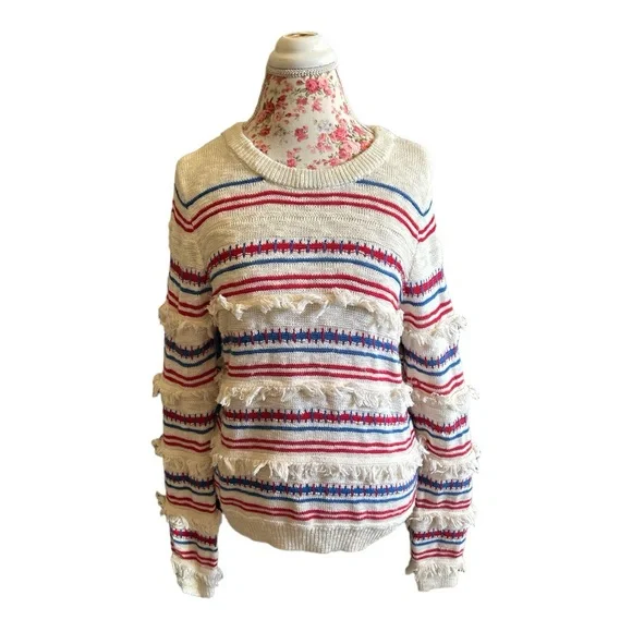Moth Sweaters Anthropologie Moth Cream Crewneck Sweater Fringe